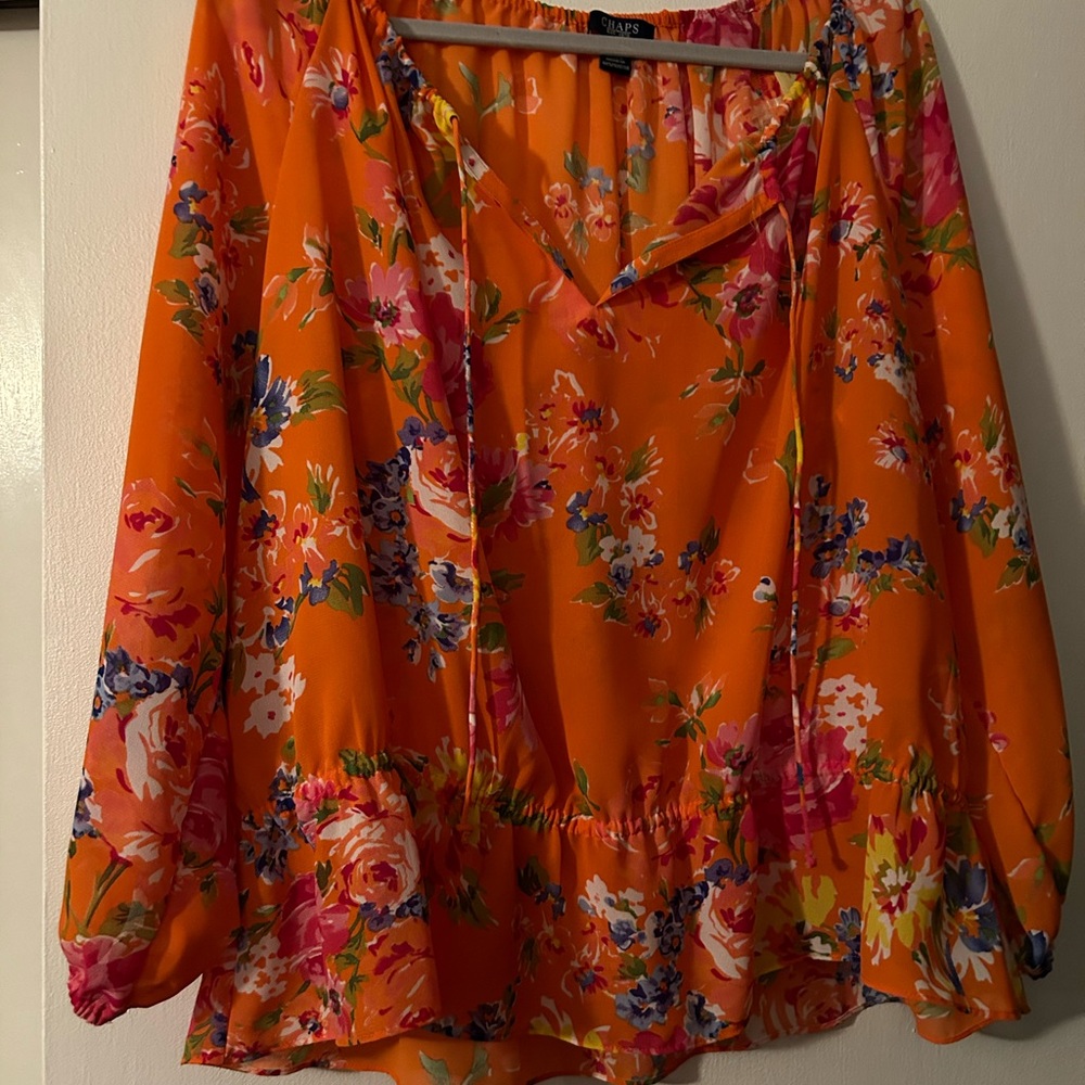 Lush Vibrant Orange Floral Blouse
